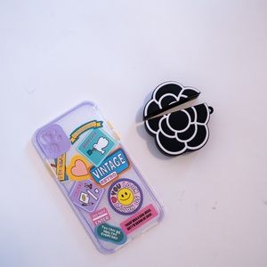 Black rose AirPod case & purple iPhone 11 case